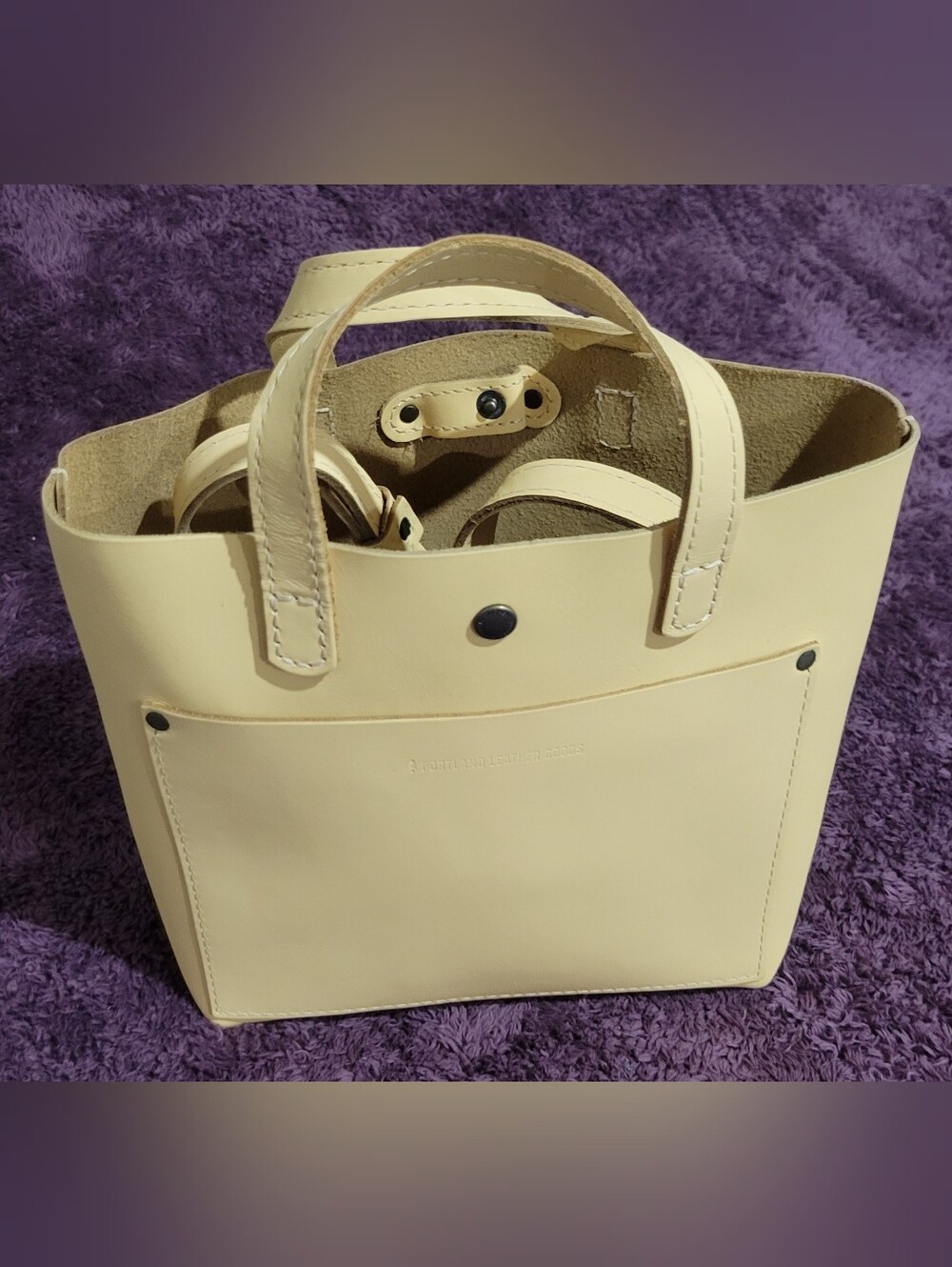 Portland Leather Goods Vanilla Mini CrossbodyTote Bag with Front Pocket